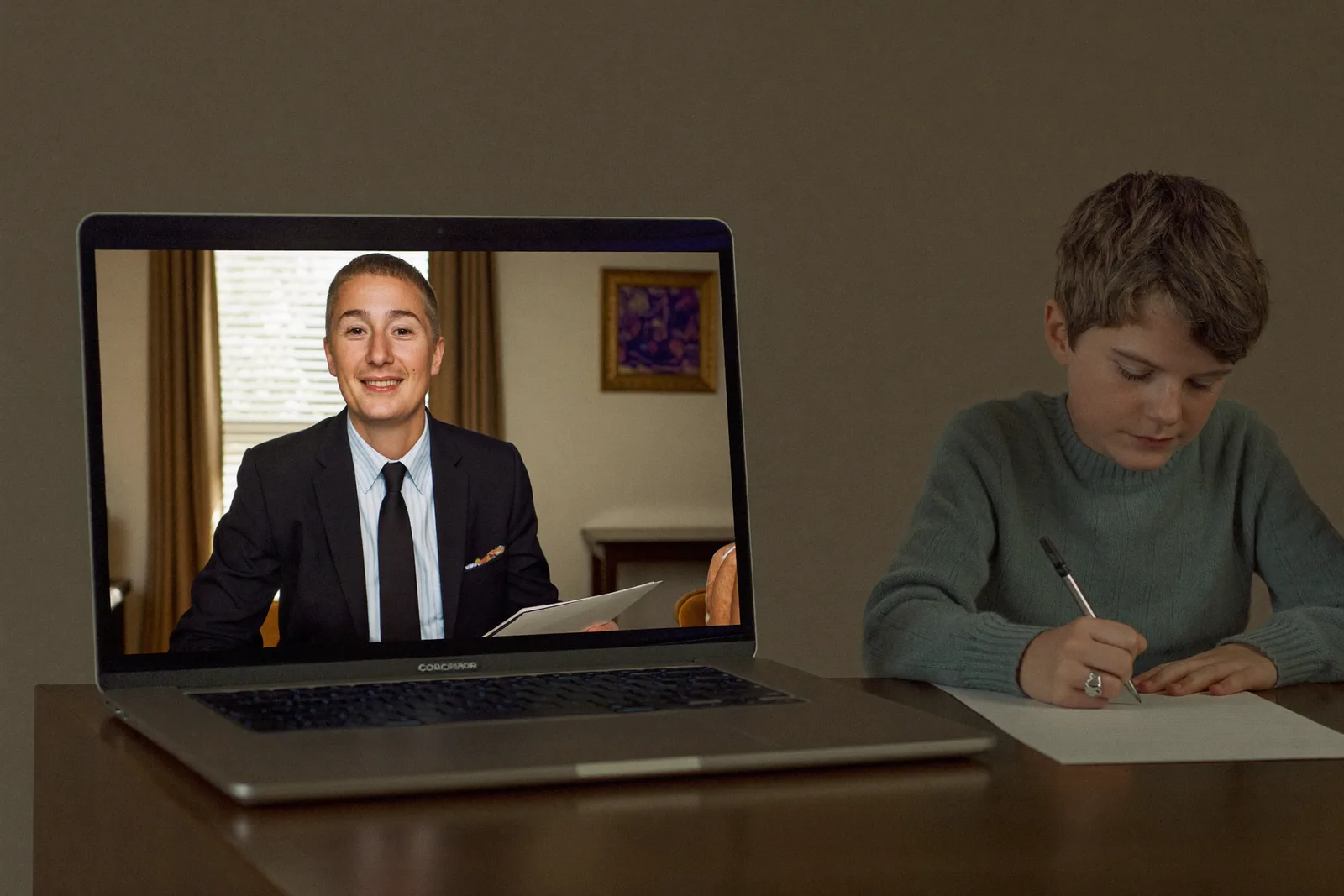 Siblings on a joint video call with an advisor