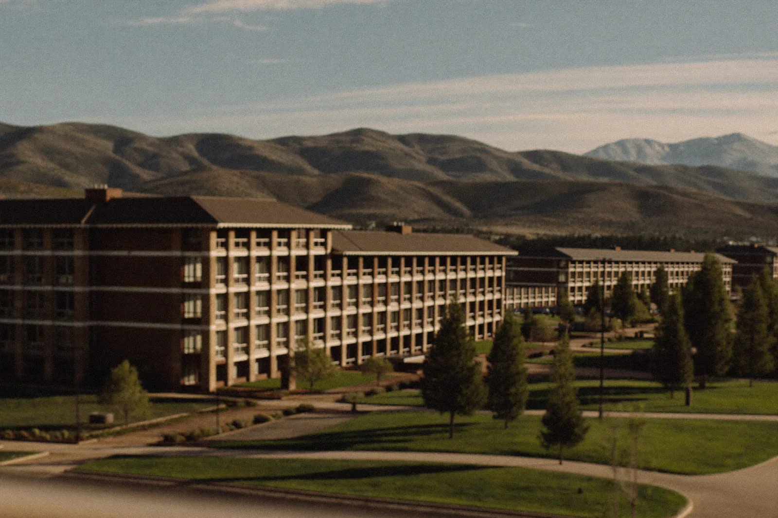Continuing care campus with connected buildings and walking paths