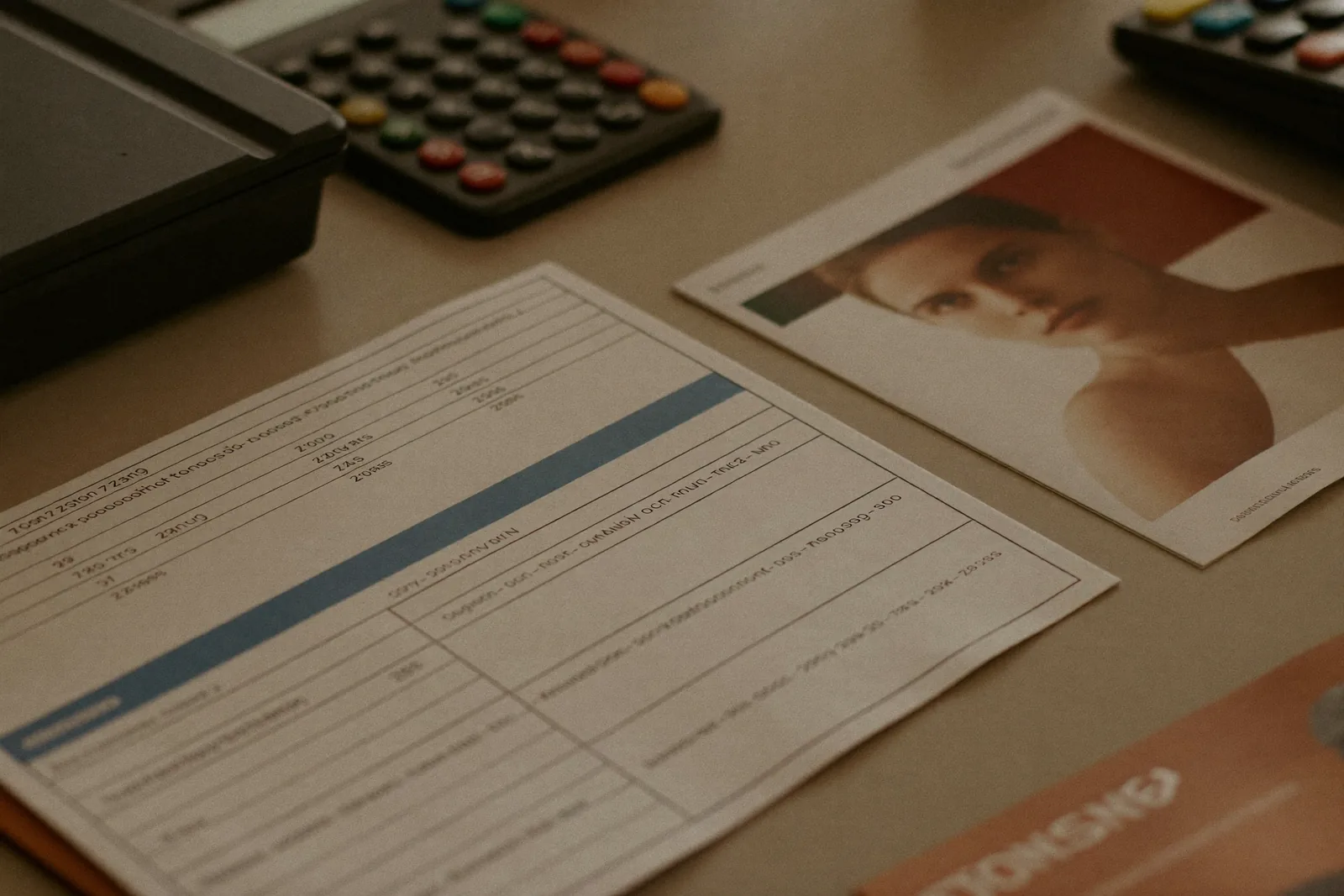 Cost worksheet and calculator with two brochures pushed aside