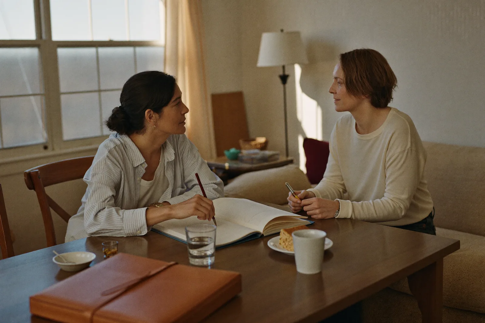 Advisor and daughter meeting alone in quiet preparation